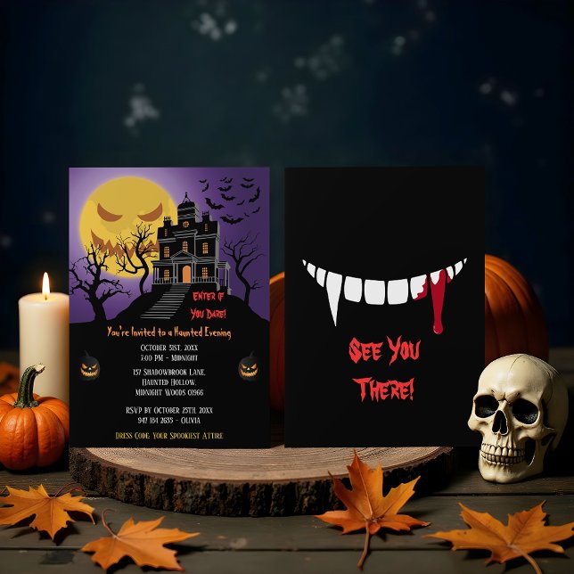 Spooky Haunted House Silhouette Halloween Party Invitation (Creator Uploaded)