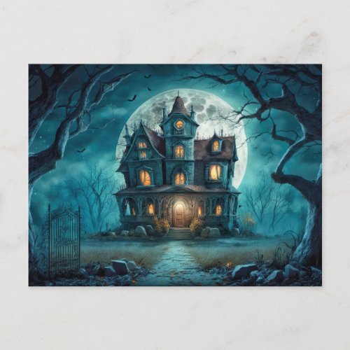 Spooky Haunted House Under A Full Moon Postcard