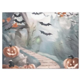 Spooky Haunted House Watercolor Gift Wrap Tissue Paper