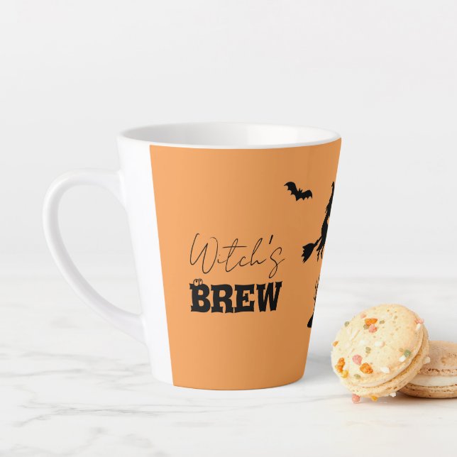 Spooky Haunted House & Witch Silhouette |  Latte Mug (In Situ)