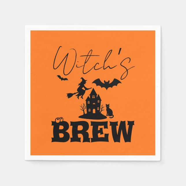 Spooky Haunted House & Witch Silhouette |  Napkins (Front)