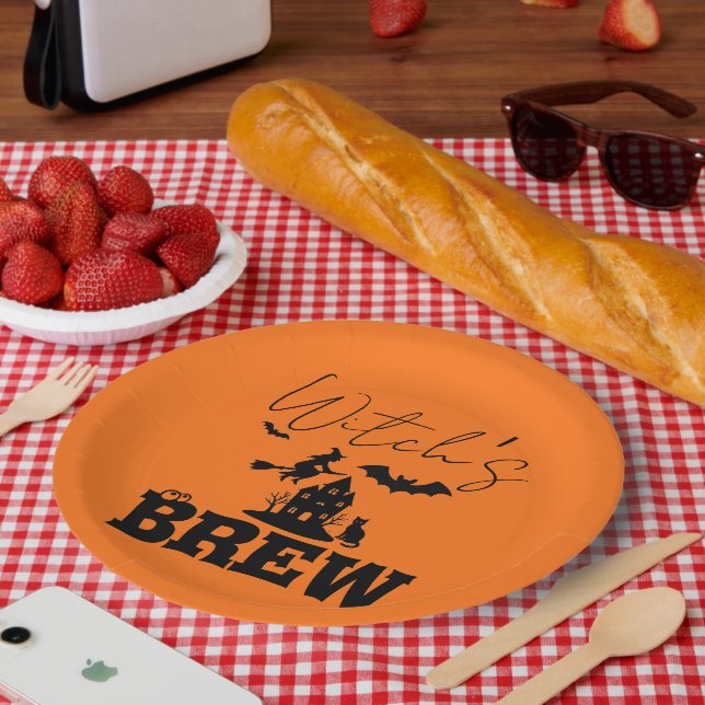 Spooky Haunted House & Witch Silhouette |  Paper Plates (Picnic)