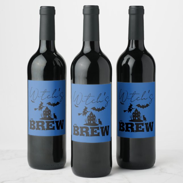Spooky Haunted House & Witch Silhouette |  Wine Label (Bottles)