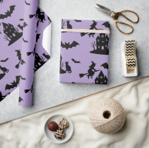 Spooky Haunted House & Witch Silhouette Wrapping Paper