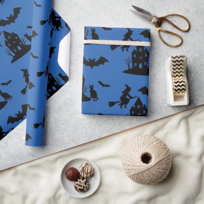Spooky Haunted House &amp; Witch Silhouette |  Wrapping Paper
