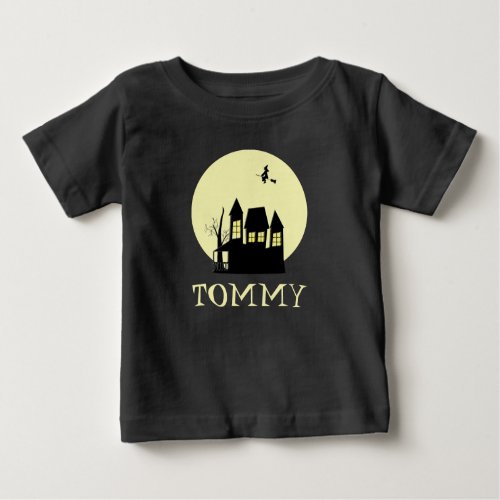 Spooky Haunted House with Flying Witch Baby T_Shirt