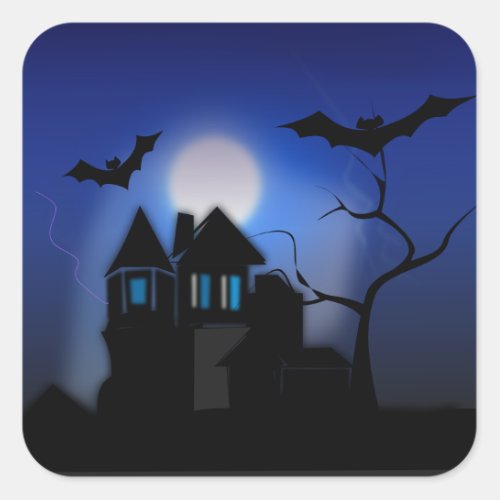 Spooky Haunted House with Full Moon Square Sticker