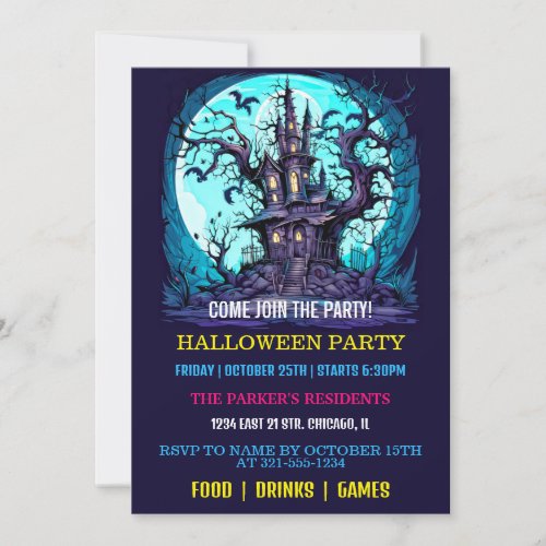Spooky Haunted Manor Halloween Party Invitations