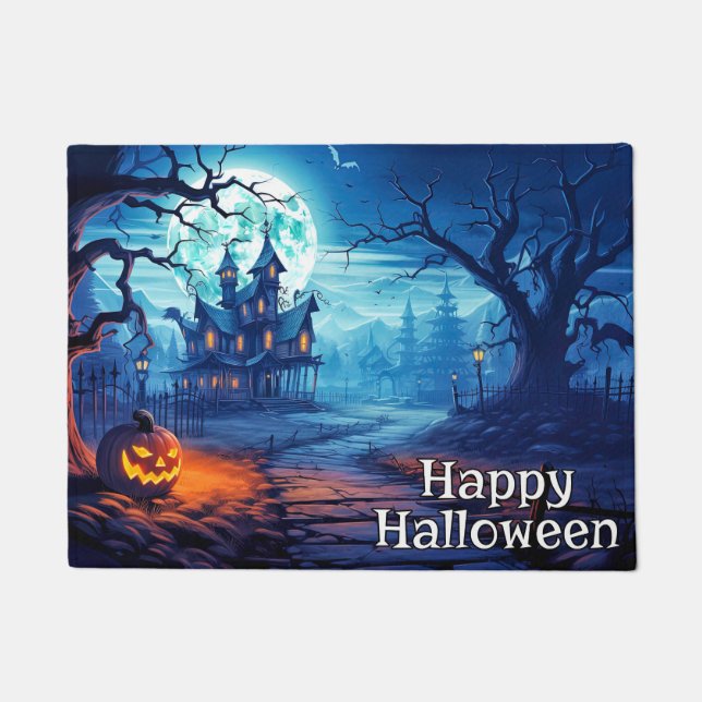 Spooky Haunted Mansion | Happy Halloween Doormat (Front)