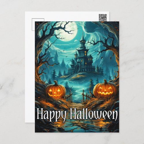 Spooky Haunted Mansion  Happy Halloween Postcard
