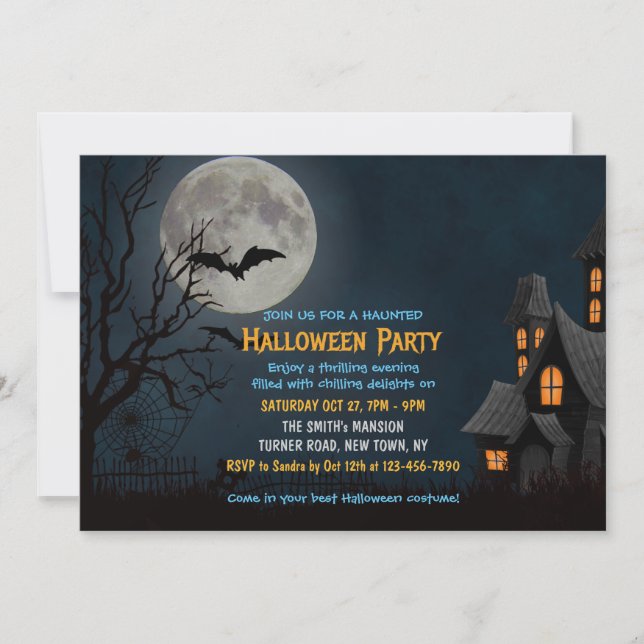 Spooky Haunted Palace Full Moon Halloween Party Invitation (Front)