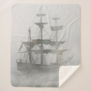 Spooky Haunted Pirate Ship Grey Sherpa Blanket