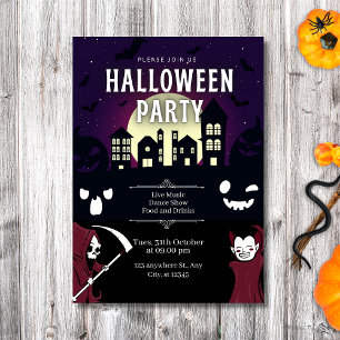 Spooky Haunted Village & Monsters Halloween Party Invitation