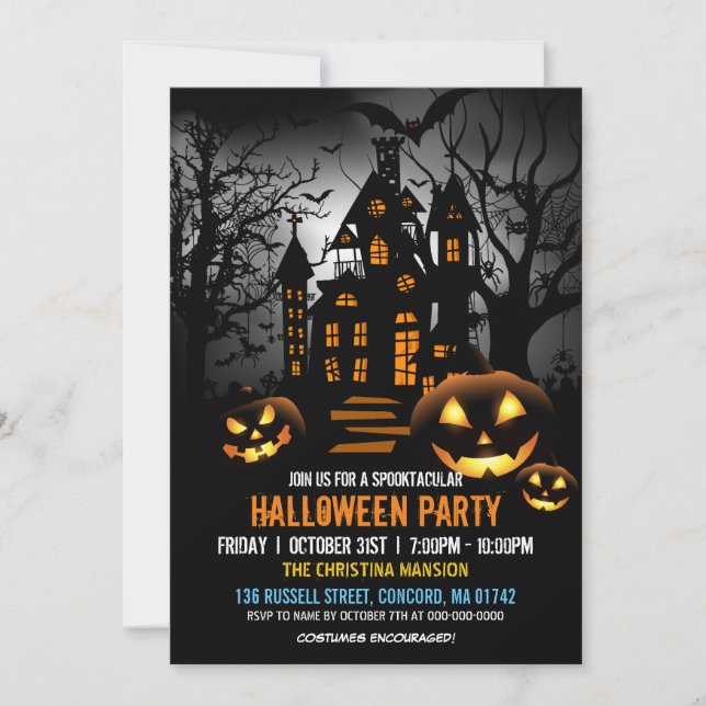 Spooky Haunted Witch House Pumpkin Halloween Party Invitation (Front)