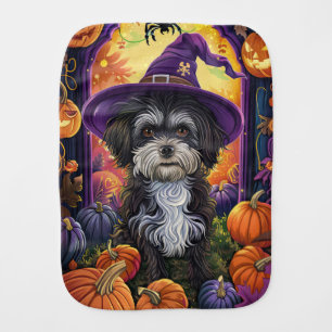 Spooky Havanese Dog Halloween Witch And Pumpkin Baby Burp Cloth