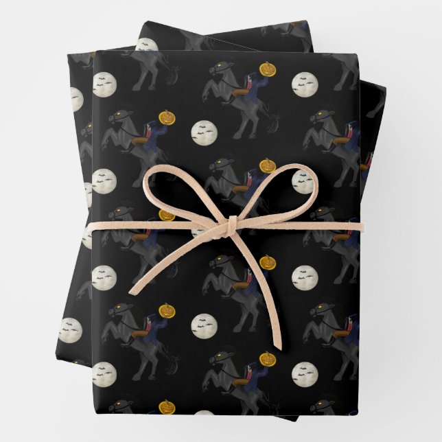Spooky Headless Horseman Sleepy Hollow Halloween Wrapping Paper Sheets (In situ)
