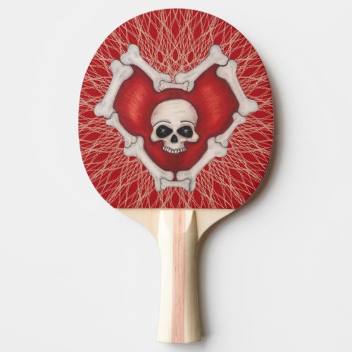 Spooky Heart of Bones With Skull on Spiral Lines Ping Pong Paddle