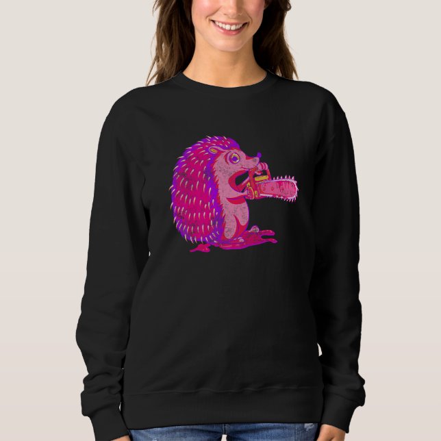 Spooky Hedgehog Vaporwave Creepy Animal Chainsaw H Sweatshirt (Front)