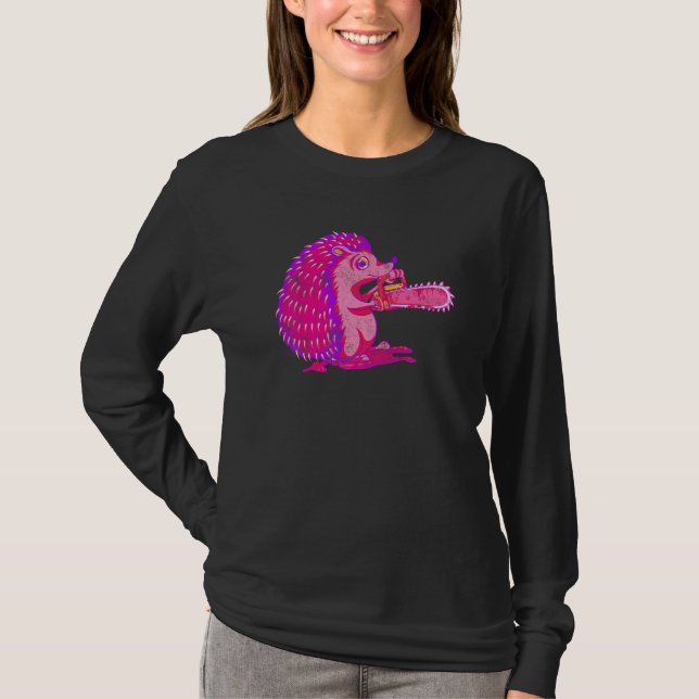 Spooky Hedgehog Vaporwave Creepy Animal Chainsaw H T-Shirt (Front)