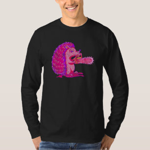 Spooky Hedgehog Vaporwave Creepy Animal Chainsaw H T-Shirt