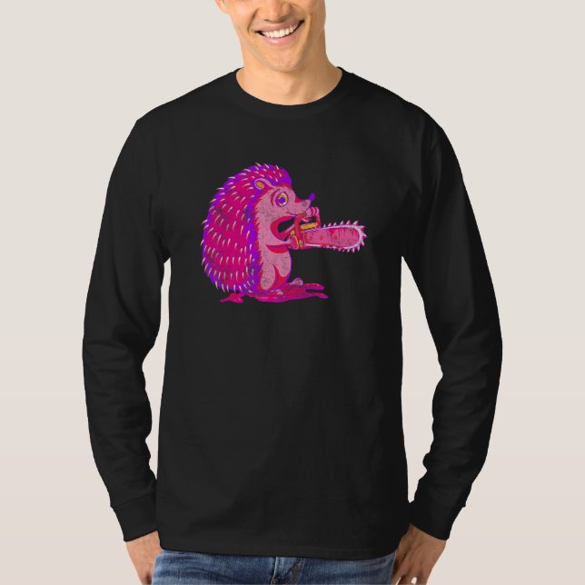 Spooky Hedgehog Vaporwave Creepy Animal Chainsaw H T-Shirt (Front)