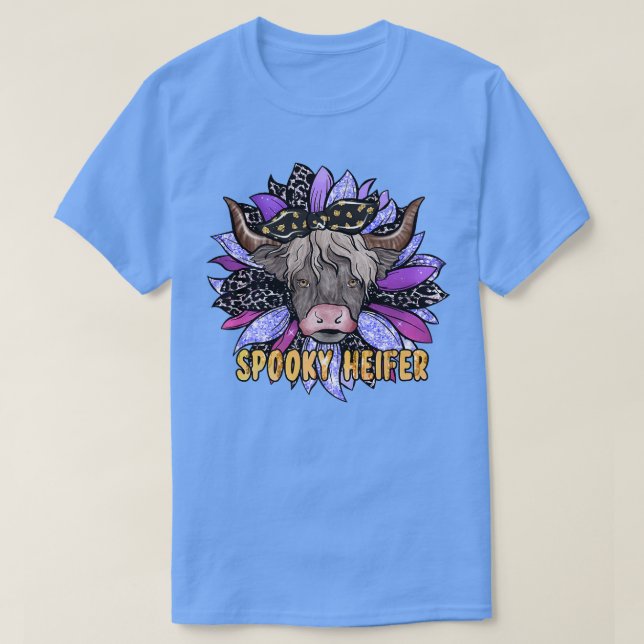 Spooky Heifer Halloween Sunflower Cow Farm Hallowe T-Shirt (Design Front)