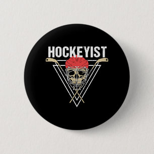 Spooky Hockey Player Enforcer Halloween Skull Bone Button