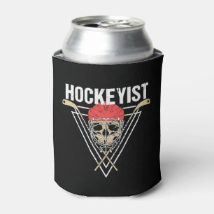 Spooky Hockey Player Enforcer Halloween Skull Bone Can Cooler