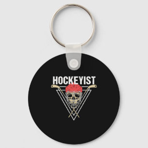 Spooky Hockey Player Enforcer Halloween Skull Bone Keychain