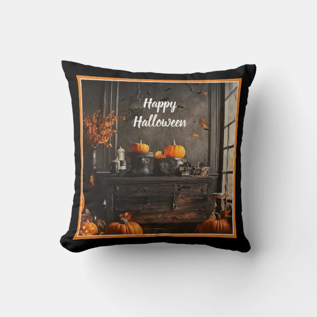 Spooky Home Halloween Collection Throw Pillow (Front)