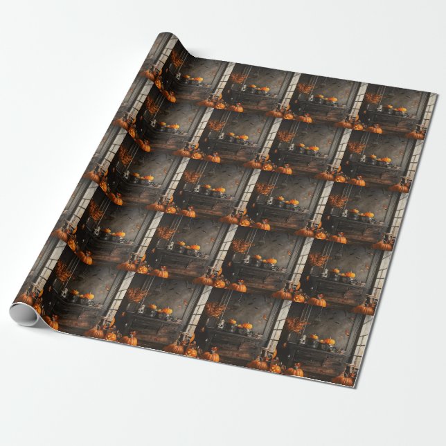 Spooky Home Halloween Collection Wrapping Paper (Unrolled)