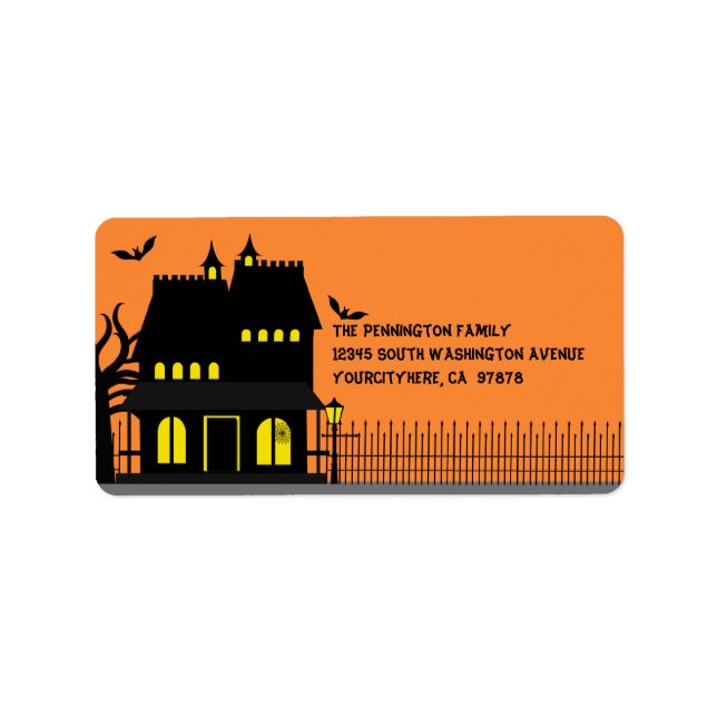 Spooky house halloween customizable address labels (Front)