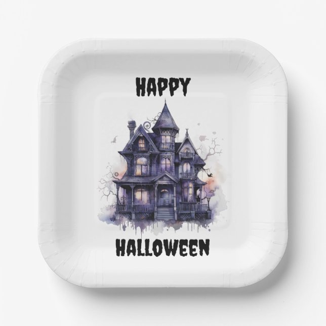 Spooky House Happy Halloween Party  Paper Plates (Front)