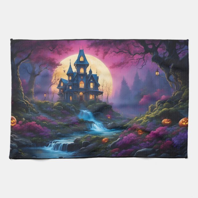 Spooky House on Halloween Hill Kitchen Towel (Horizontal)