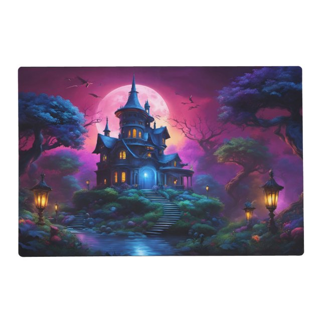 Spooky House on Halloween Hill Placemat (Back)