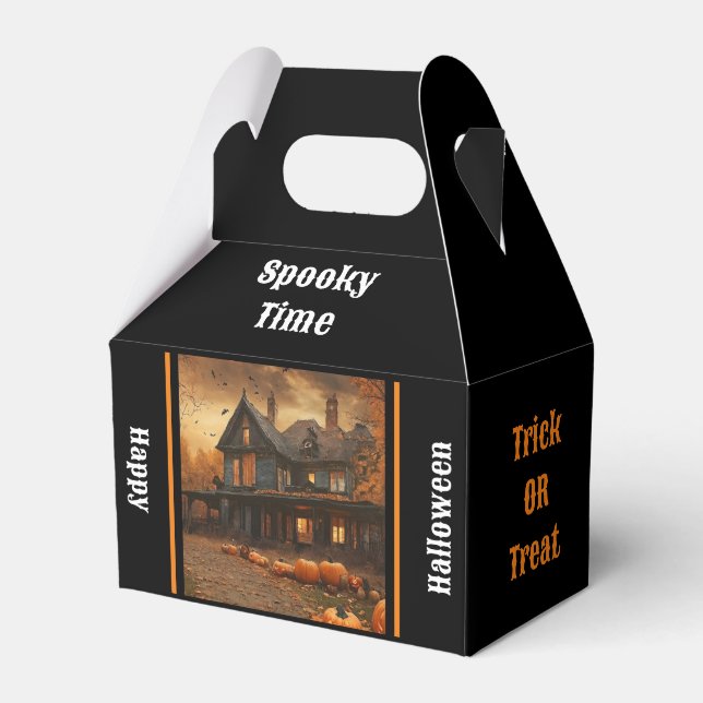 Spooky House Pumpkin Halloween Collection Favor Boxes (Front Side)