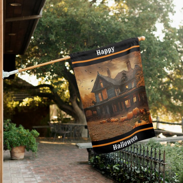 Spooky House Pumpkin Halloween Collection House Flag (In SItu)