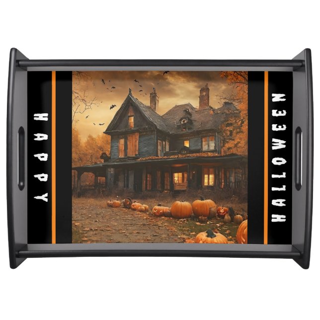 Spooky House Pumpkin Halloween Collection Serving Tray (Front)
