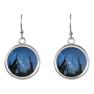 Spooky House & Starry Blue Night Dangle Earrings
