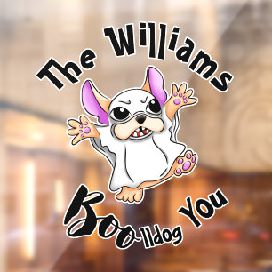 Spooky Hugs: Cute Bulldog Boo ghost Halloween Window Cling
