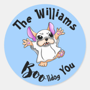 Spooky Hugs: Cute French Bulldog Boo Halloween Classic Round Sticker