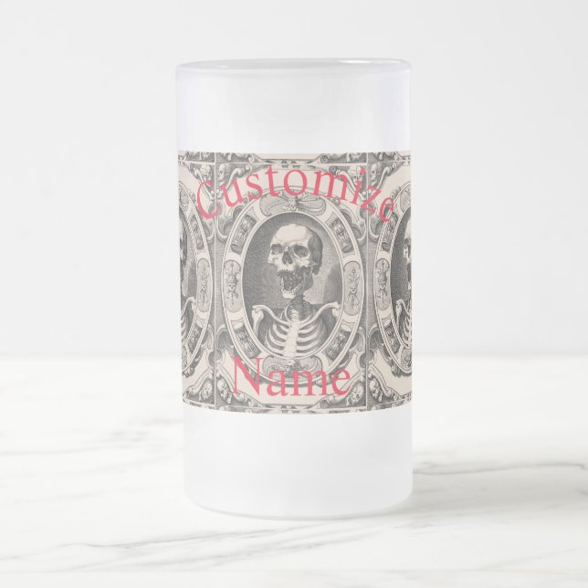 Spooky Human Skull Thunder_Cove Frosted Glass Beer Mug (Center)
