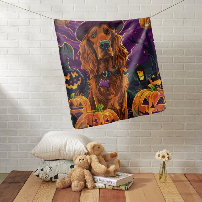 Spooky Irish Red Setter Halloween Witch Pumpkin  Baby Blanket (In Situ)