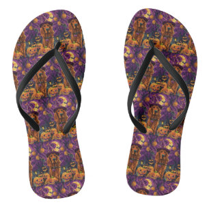 Spooky Irish Red Setter Halloween Witch Pumpkin Flip Flops