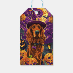 Spooky Irish Red Setter Halloween Witch Pumpkin Gift Tags