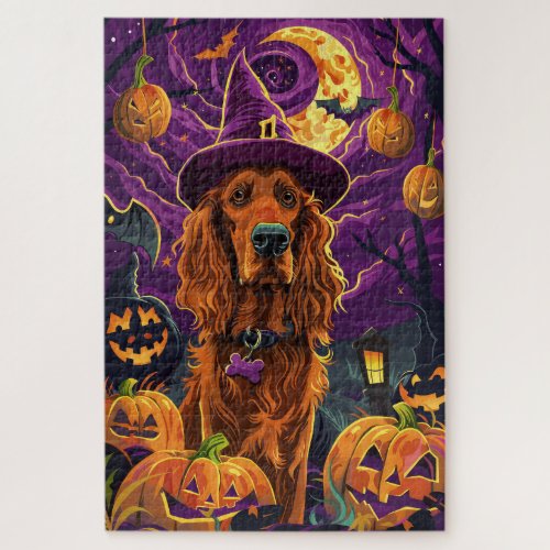 Spooky Irish Red Setter Halloween Witch Pumpkin  Jigsaw Puzzle