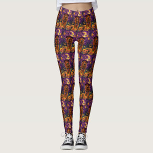 Spooky Irish Red Setter Halloween Witch Pumpkin Leggings