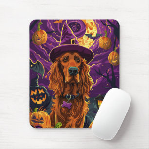 Spooky Irish Red Setter Halloween Witch Pumpkin  Mouse Pad
