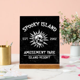 Spooky Island Est 2002 Amusement Park Skull Acrylic Sign