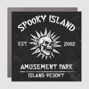 Spooky Island Est 2002 Amusement Park Skull Car Magnet